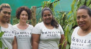 CEO Jennifer Boggiss with team of vanilla growers